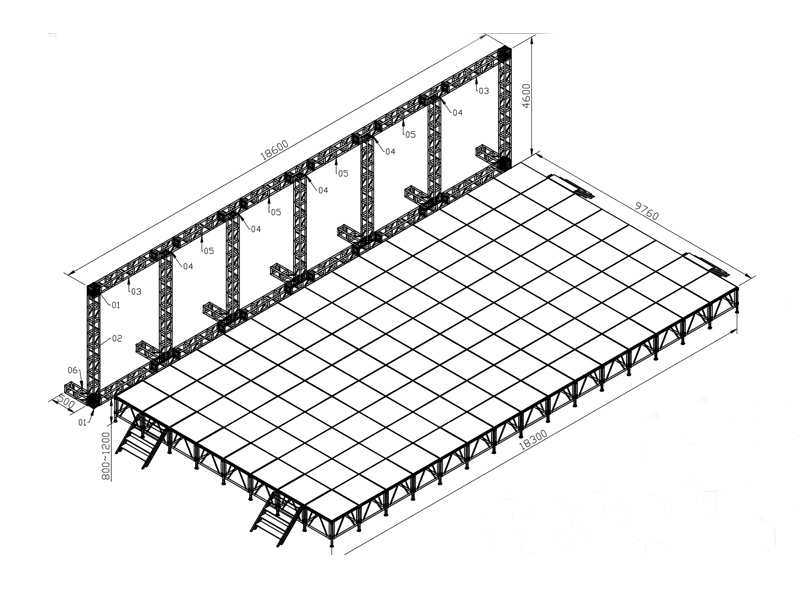 LED Screen Ground Supports  18.6 m span and load capacity up to 8600 kg